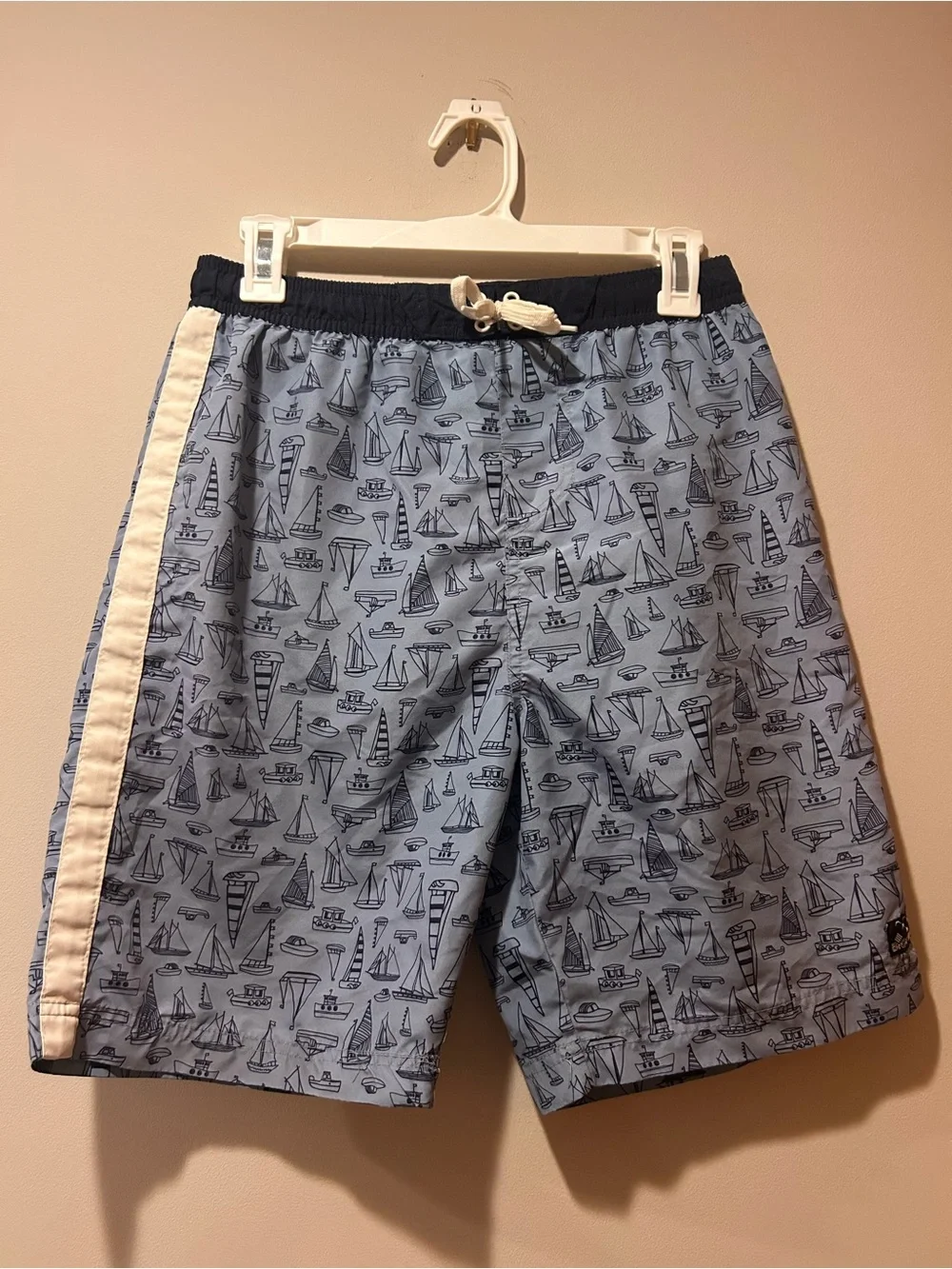 Swim Trunks Shorts Boys Size 14/16 Mesh Lined‎ Blue Nautical Sailboats Beach